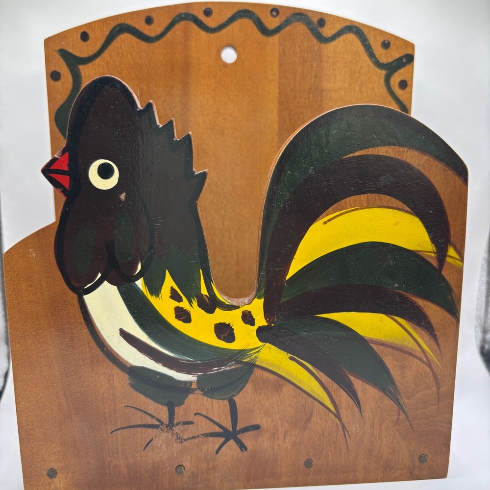 Vintage Japanese Woodpecker Woodware Hand painted Rooster Letter/ Napkin Holder